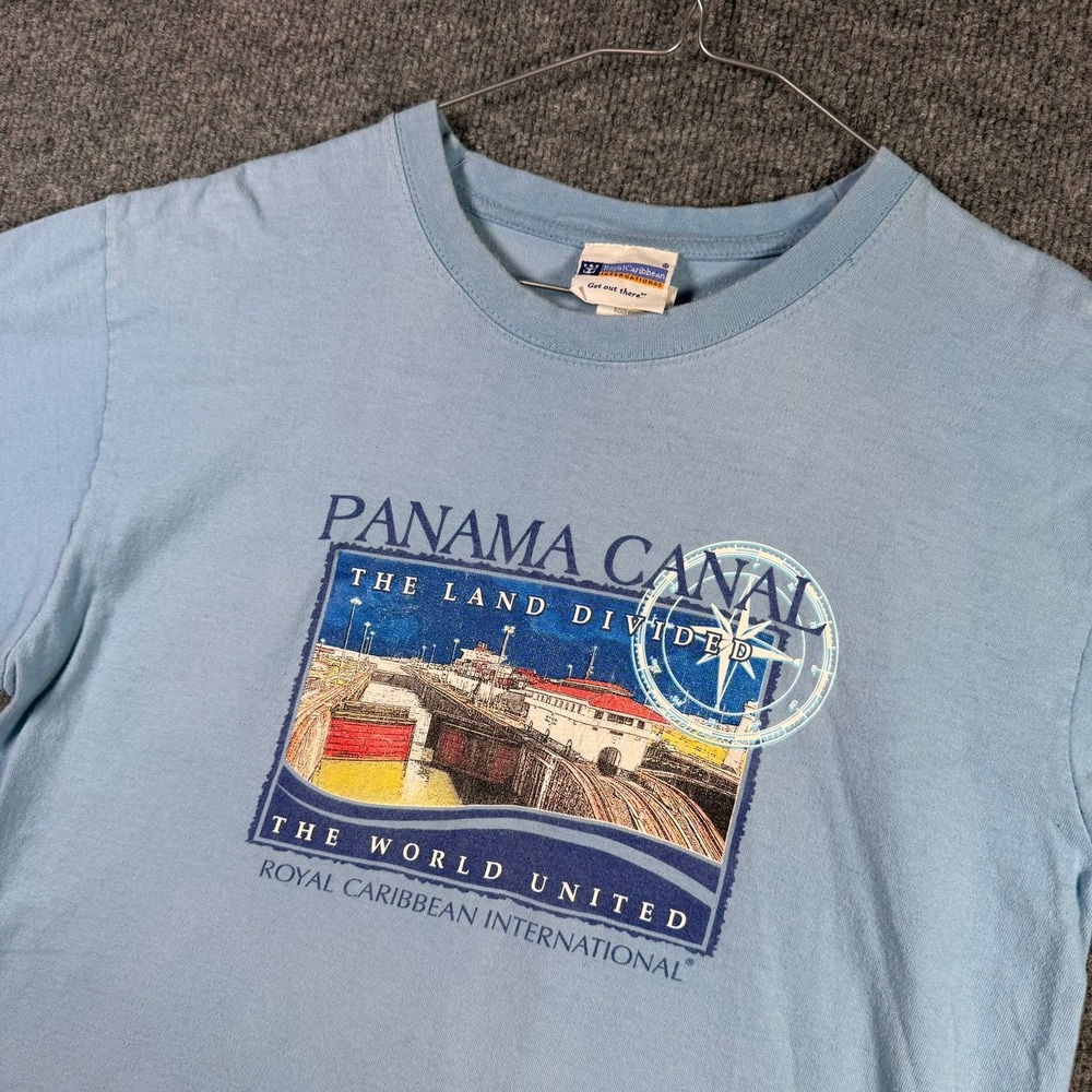 Royal Caribbean T-Shirt Mens Medium Blue Panama Canal Souvenir Graphic Tee